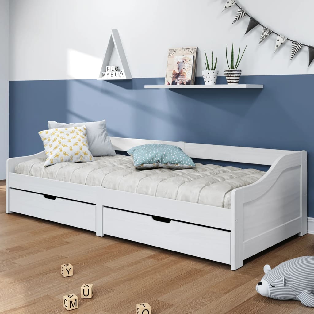 Day Bed with 2 Drawers IRUN White 90x200 cm Solid Wood Pine - All Things Good