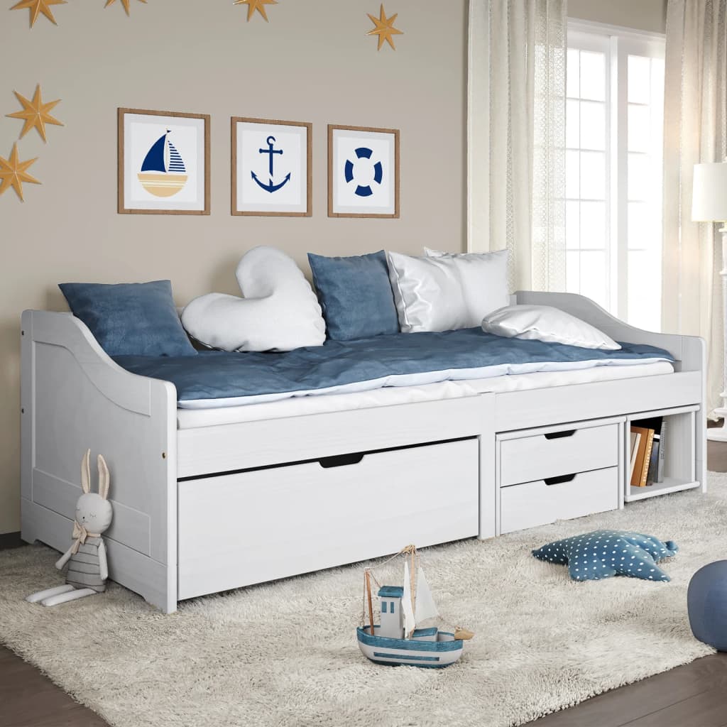 Day Bed with 3 Drawers IRUN White 90x200 cm Solid Wood Pine - Brittle & Co