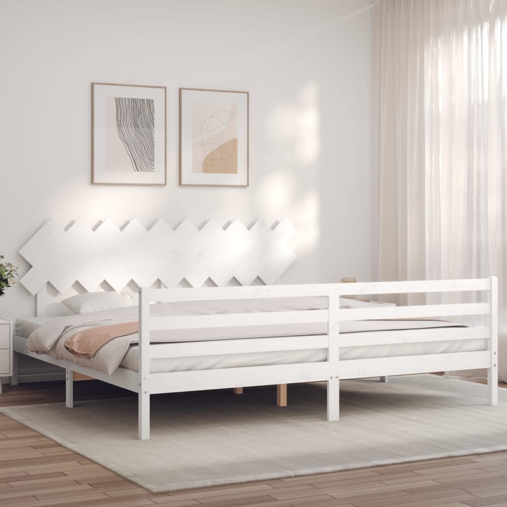Bed Frame with Headboard White 200x200 cm Solid Wood - Decor Base