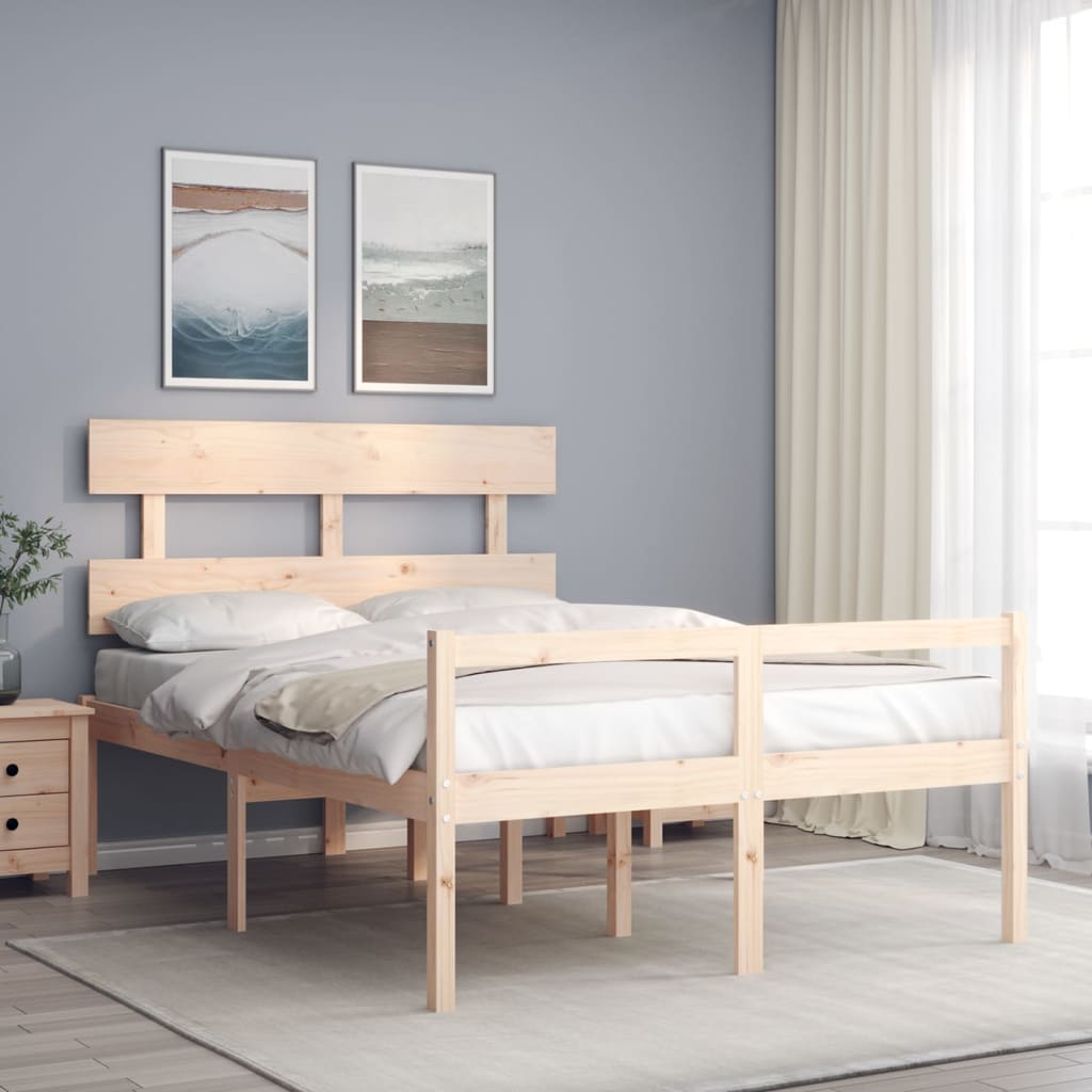 Bed Frame with Headboard 140x190 cm Solid Wood - Merlin Deals