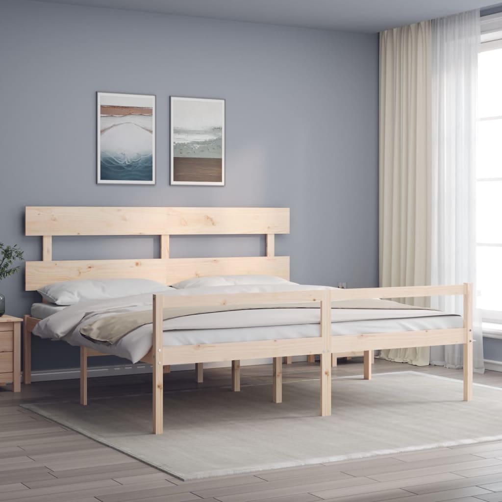 Bed Frame with Headboard Super King Size Solid Wood - Decor Base