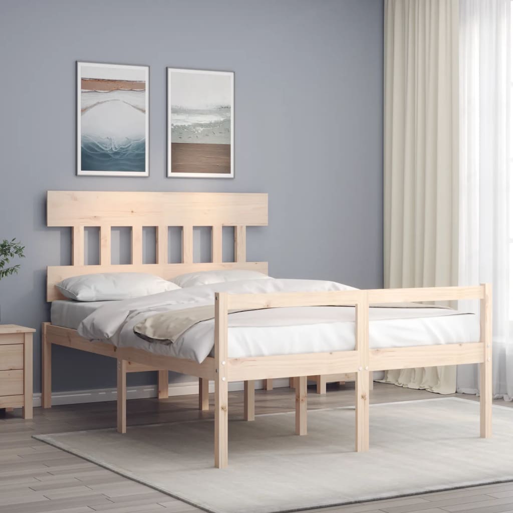 Bed Frame with Headboard Small Double Solid Wood - Merkel Designers