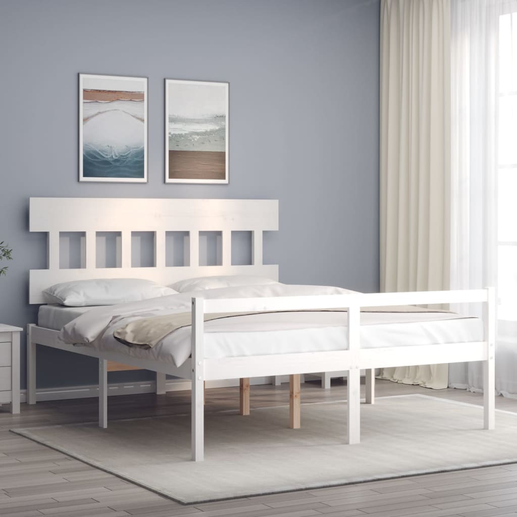 Bed Frame with Headboard White 160x200 cm Solid Wood - Style and Chic