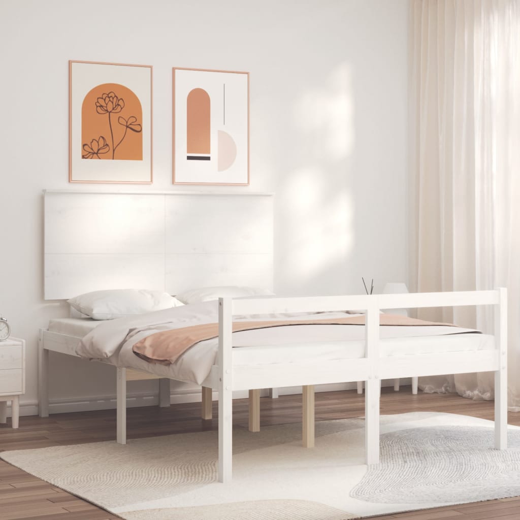 Bed Frame with Headboard White 140x200 cm Solid Wood - Merlin Deals