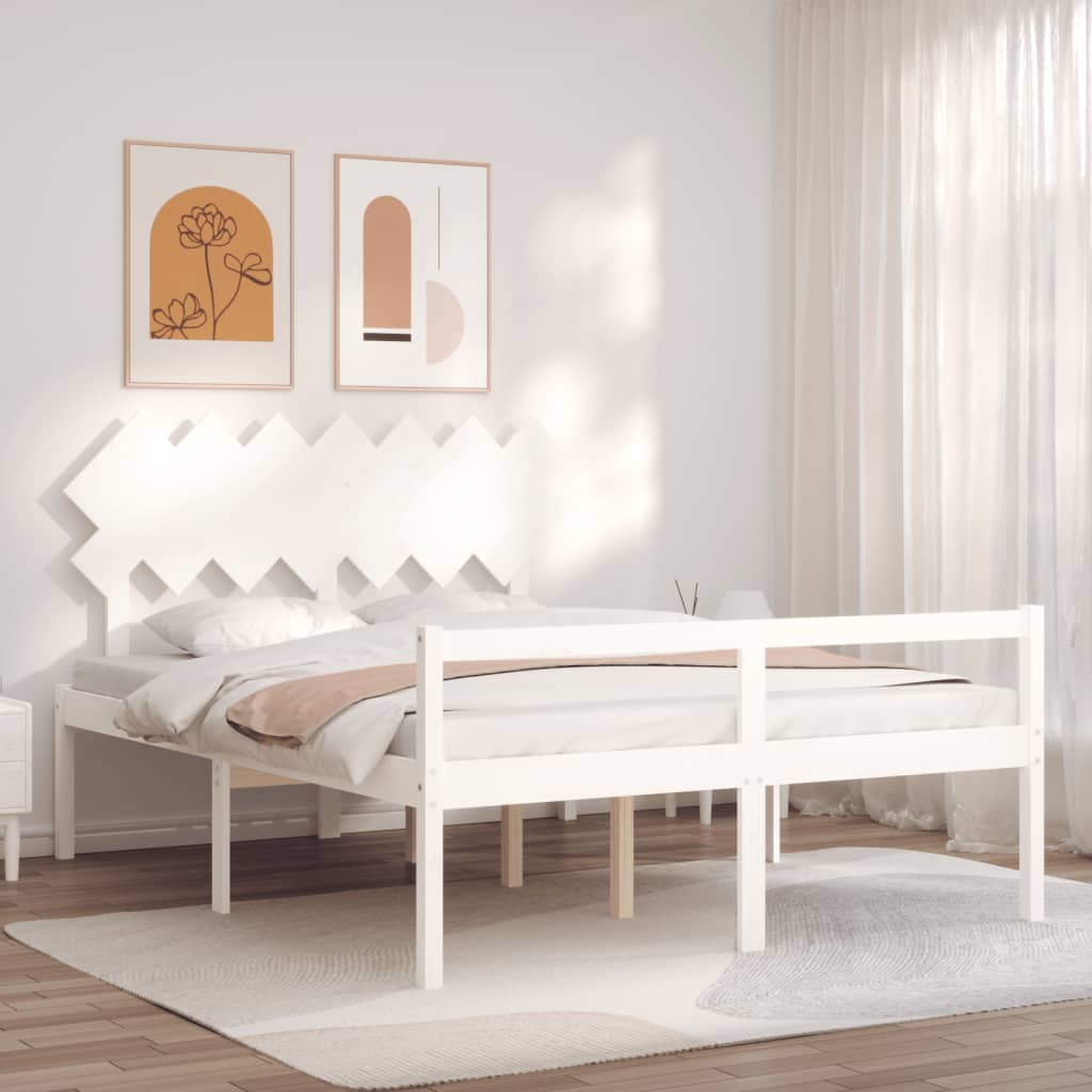 Bed Frame with Headboard White 140x200 cm Solid Wood - Merlin Deals