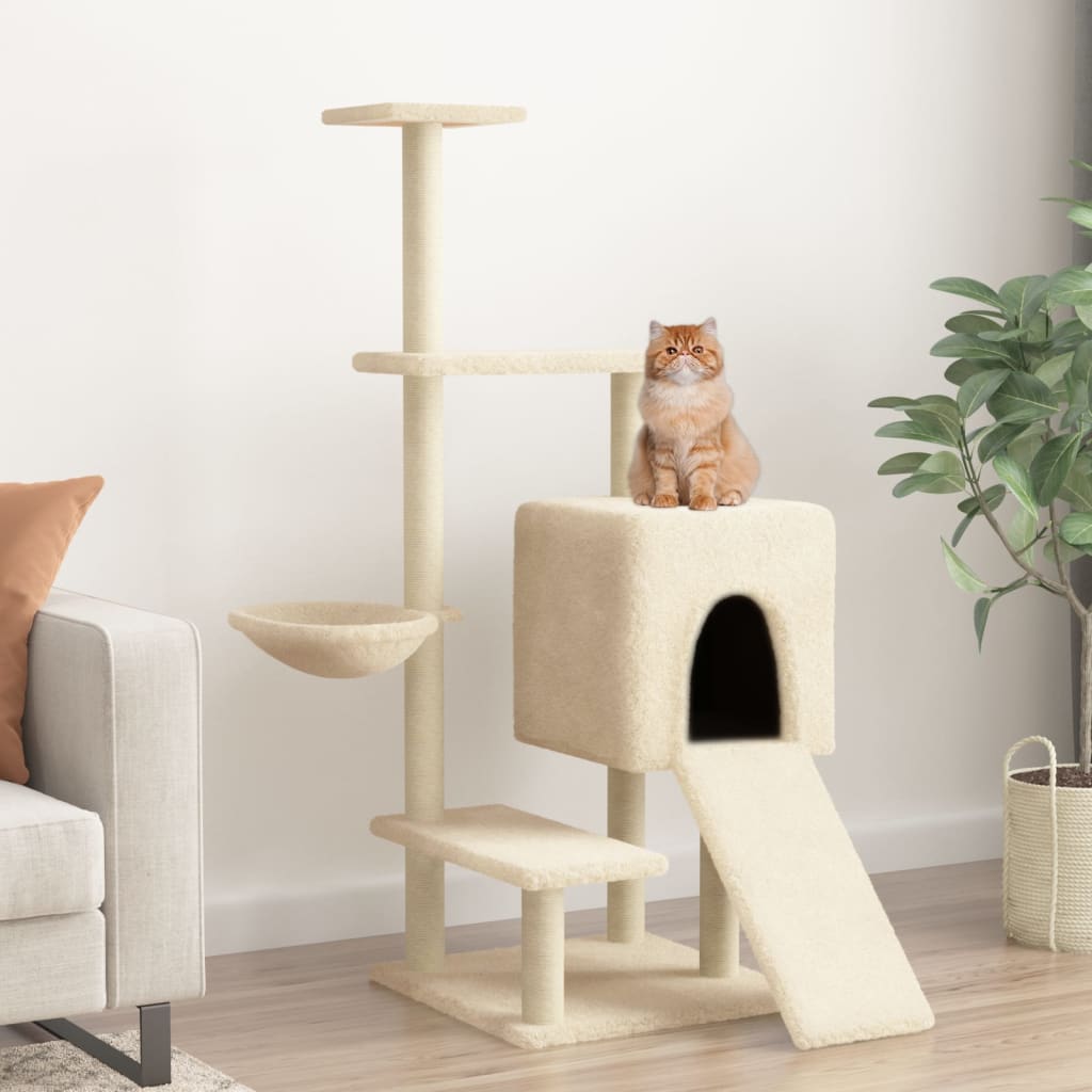 Cat Tree with Sisal Scratching Posts Cream 130.5 cm - Tyrell & Tyrell