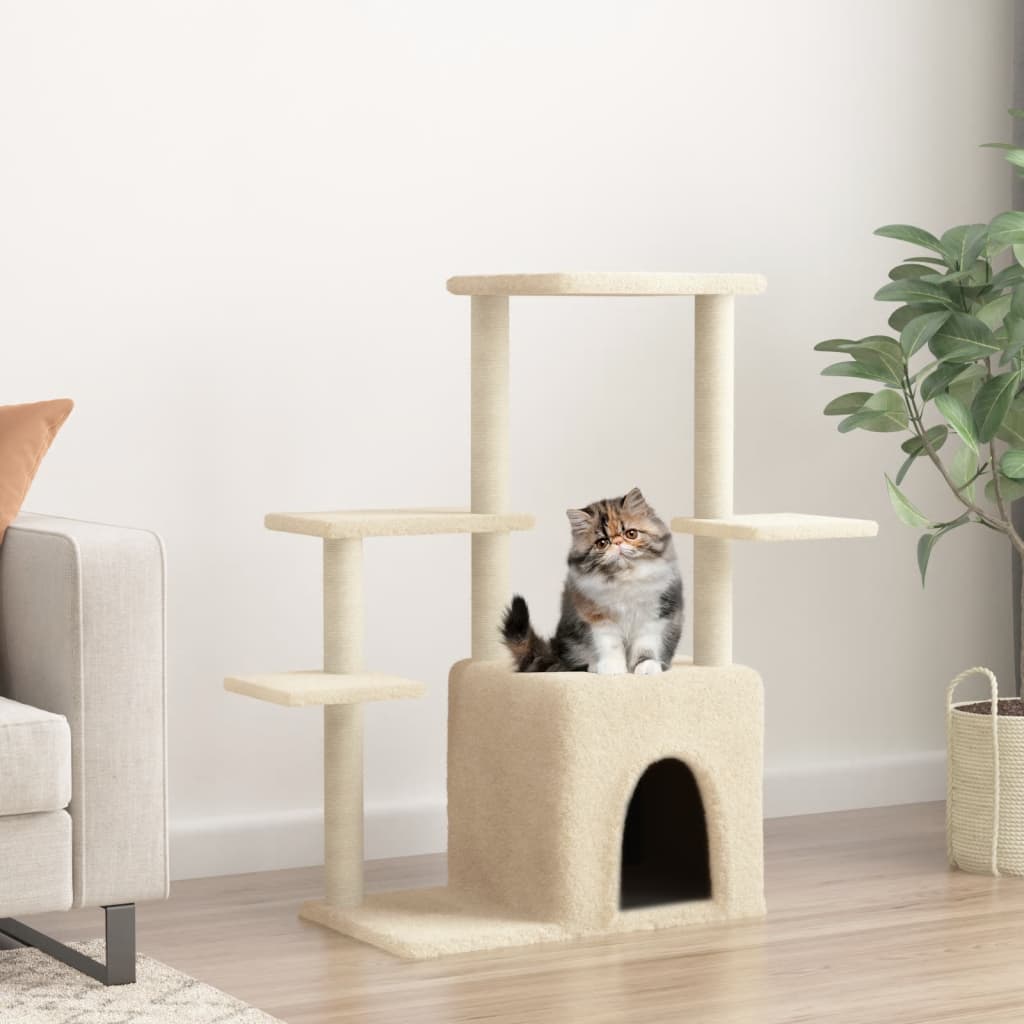 Cat Tree with Sisal Scratching Posts Cream 97.5 cm - Brittle & Co