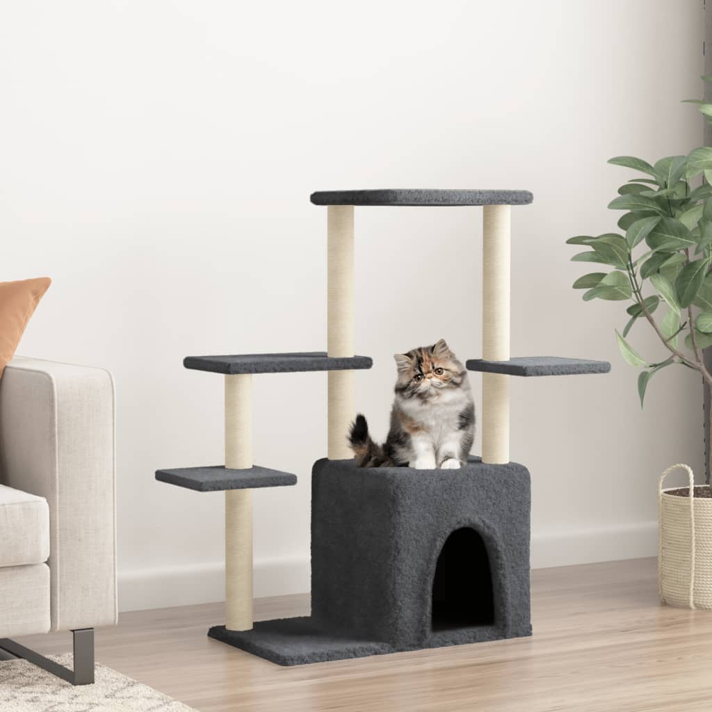 Cat Tree with Sisal Scratching Posts Dark Grey 97.5 cm - Sid & Sam