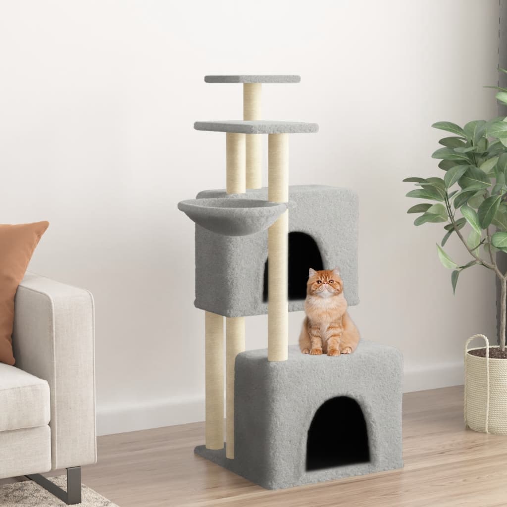 Cat Tree with Sisal Scratching Posts Light Grey 122 cm - Sid & Sam