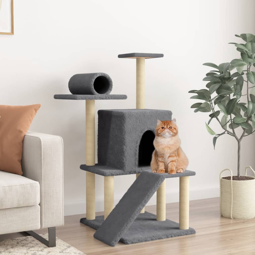 Cat Tree with Sisal Scratching Posts Dark Grey 110.5 cm - The Home Maker