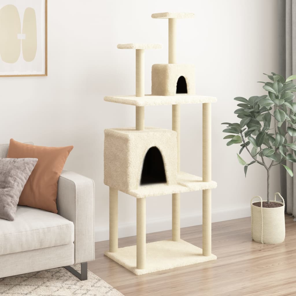 Cat Tree with Sisal Scratching Posts Cream 167 cm - Design Hut