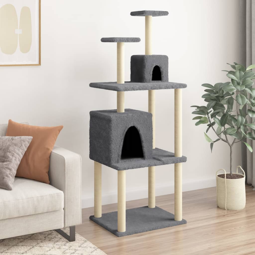 Cat Tree with Sisal Scratching Posts Dark Grey 167 cm - Unbeatable Bargains