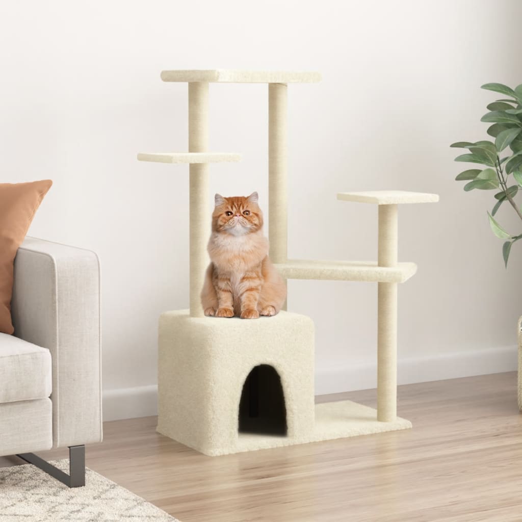 Cat Tree with Sisal Scratching Posts Cream 107.5 cm - R and M Furniture