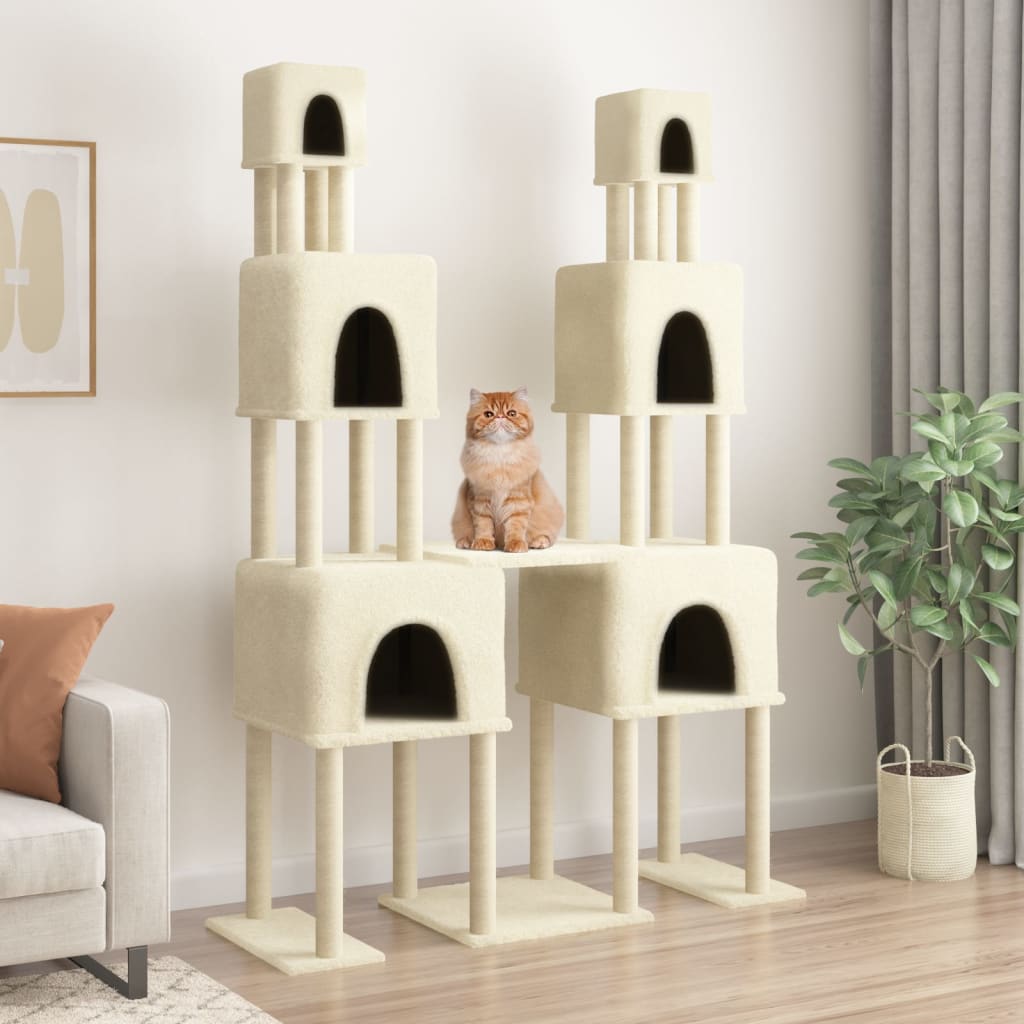 Cat Tree with Sisal Scratching Posts Cream 199 cm - Style and Chic
