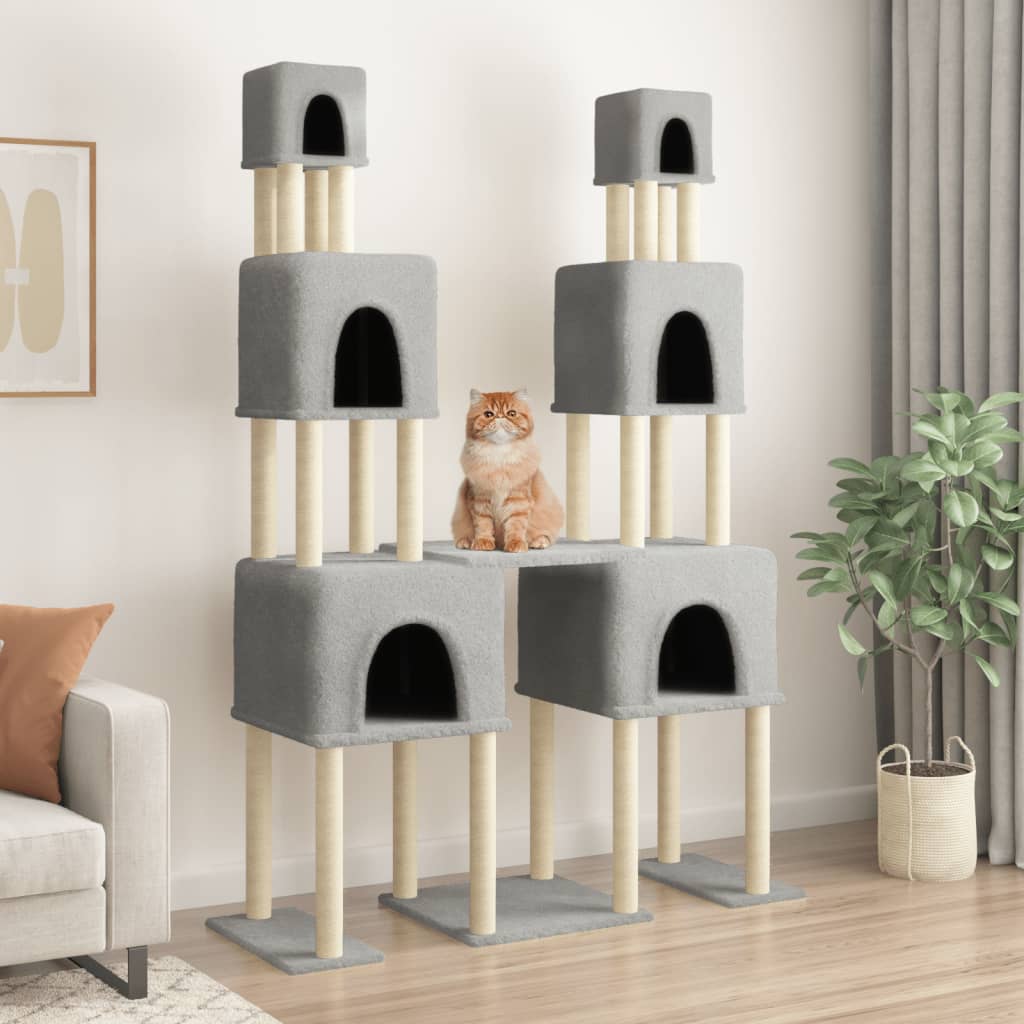 Cat Tree with Sisal Scratching Posts Light Grey 199 cm - Tyrell & Tyrell