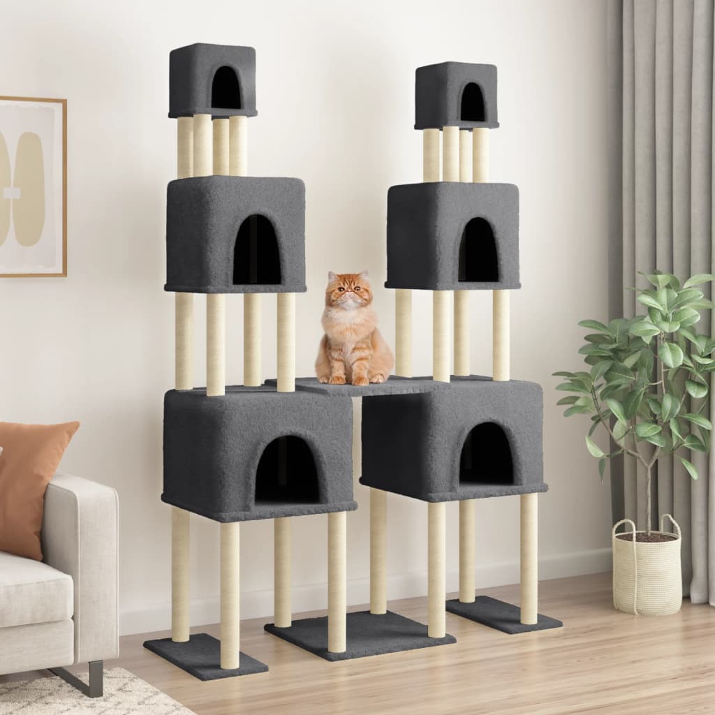 Cat Tree with Sisal Scratching Posts Dark Grey 199 cm - Merkel Designers