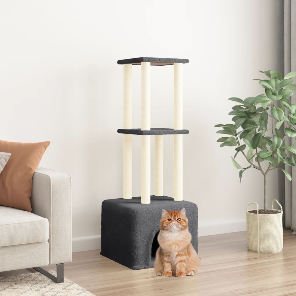 Cat Tree with Sisal Scratching Posts Dark Grey 133.5 cm - R and M Furniture