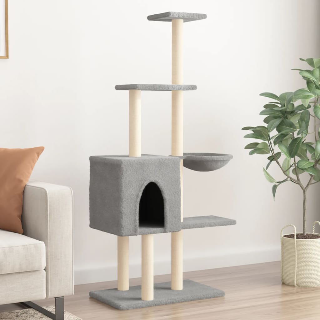 Cat Tree with Sisal Scratching Posts Light Grey 145 cm - Merlin Deals