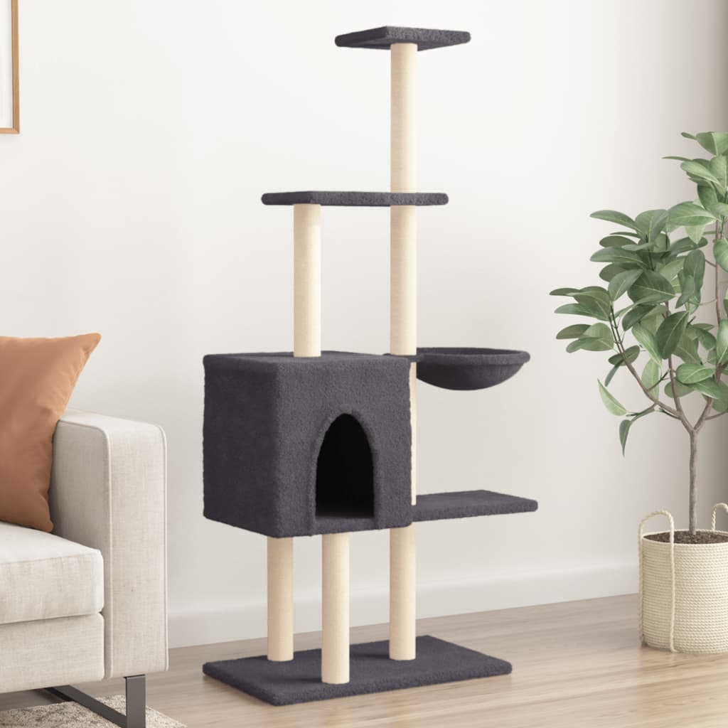 Cat Tree with Sisal Scratching Posts Dark Grey 145 cm - Brittle & Co