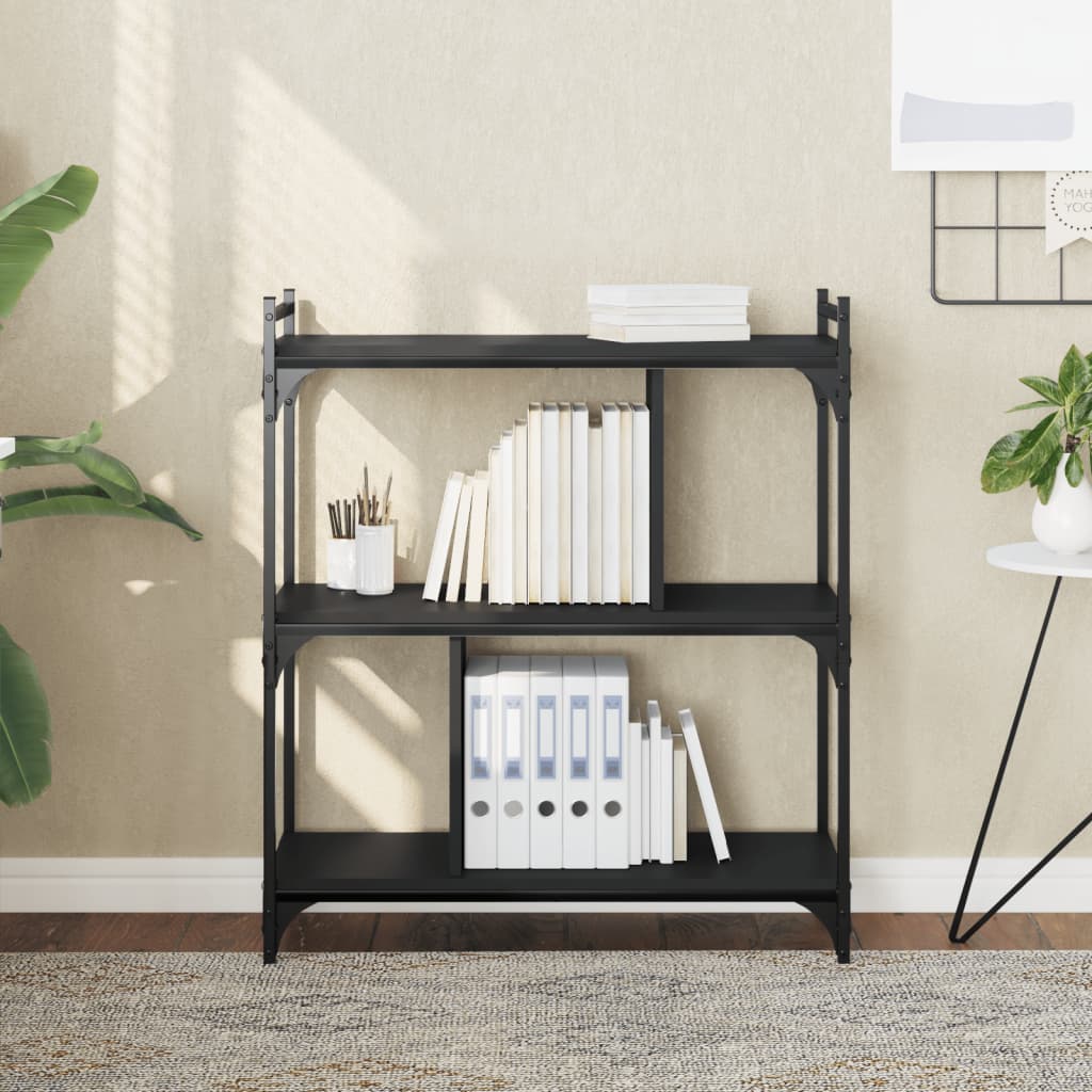 Bookcase 3-Tier Black 76x32x88 cm Engineered Wood - All Things Good