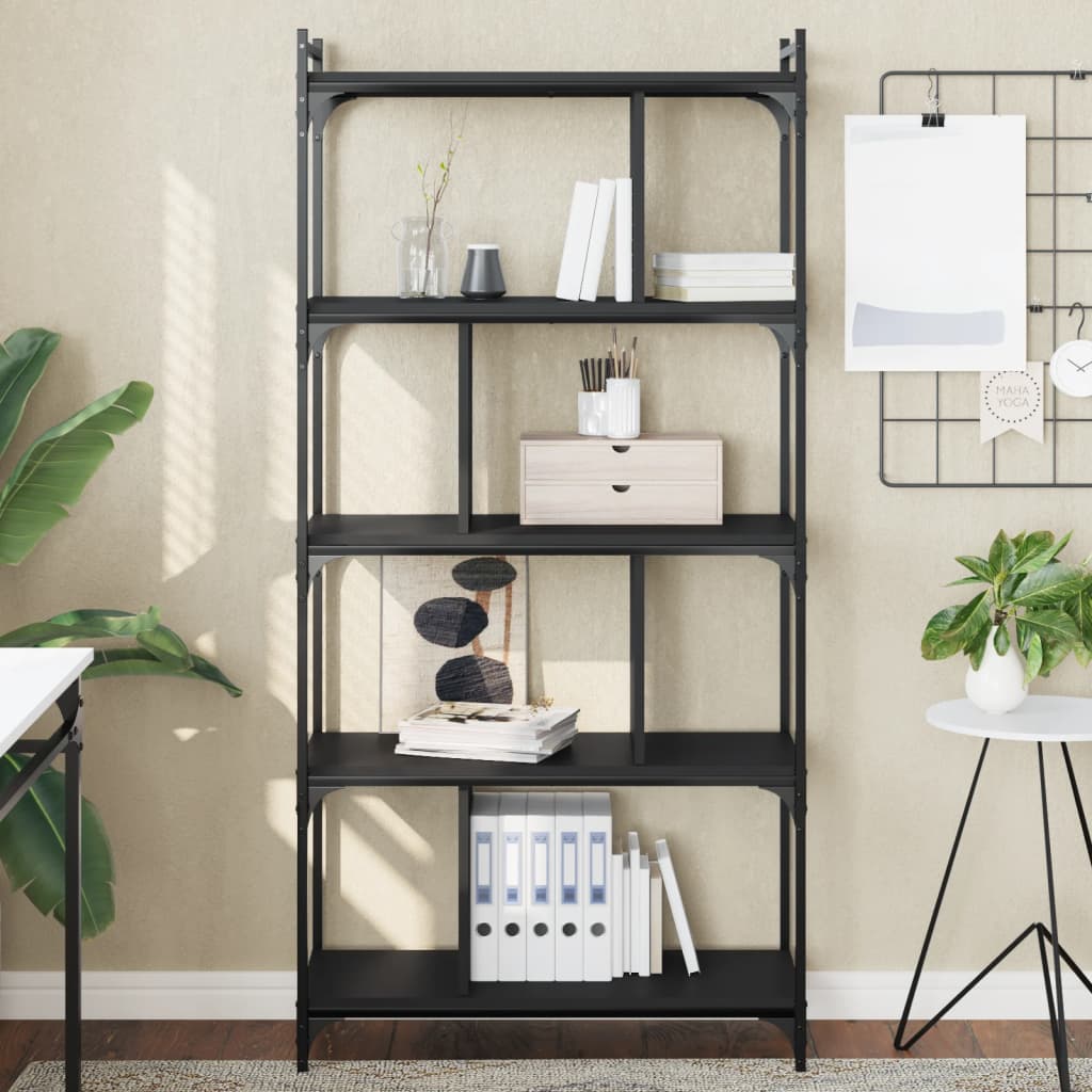 Bookcase 5-Tier Black 76x32x158 cm Engineered Wood - Merlin Deals