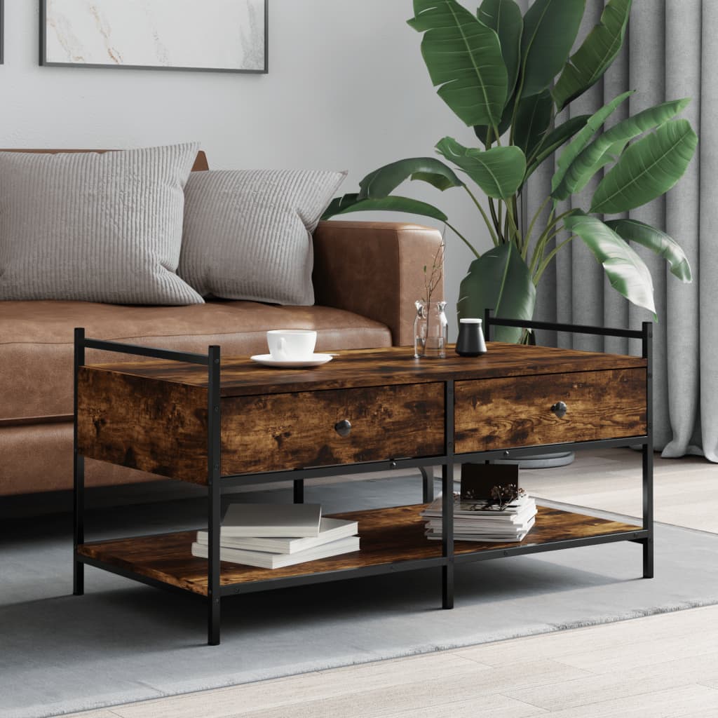 Coffee Table Smoked Oak 99x50x50 cm Engineered Wood - Tyrell & Tyrell