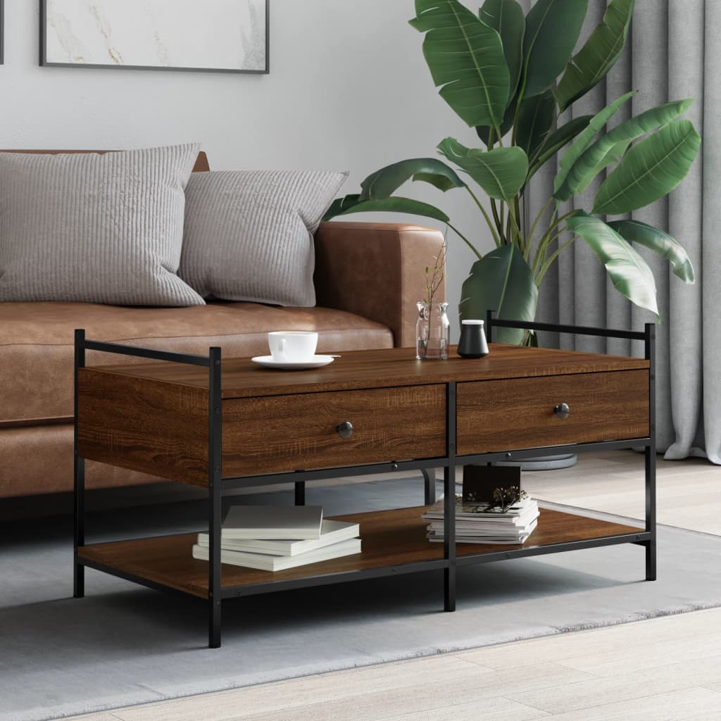 Coffee Table Brown Oak 99x50x50 cm Engineered Wood - All Things Good