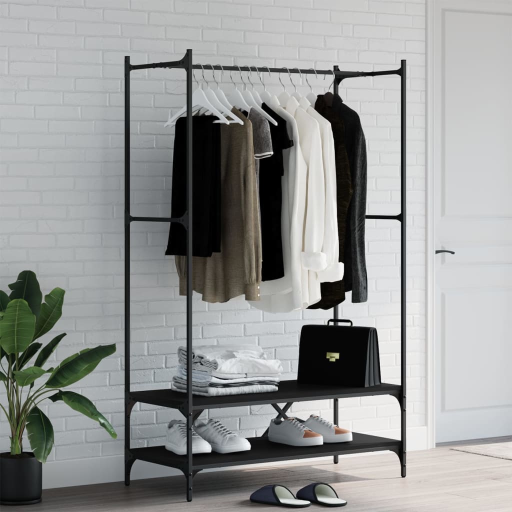 Clothes Rack with Shelves Black Engineered Wood - Merkel Designers