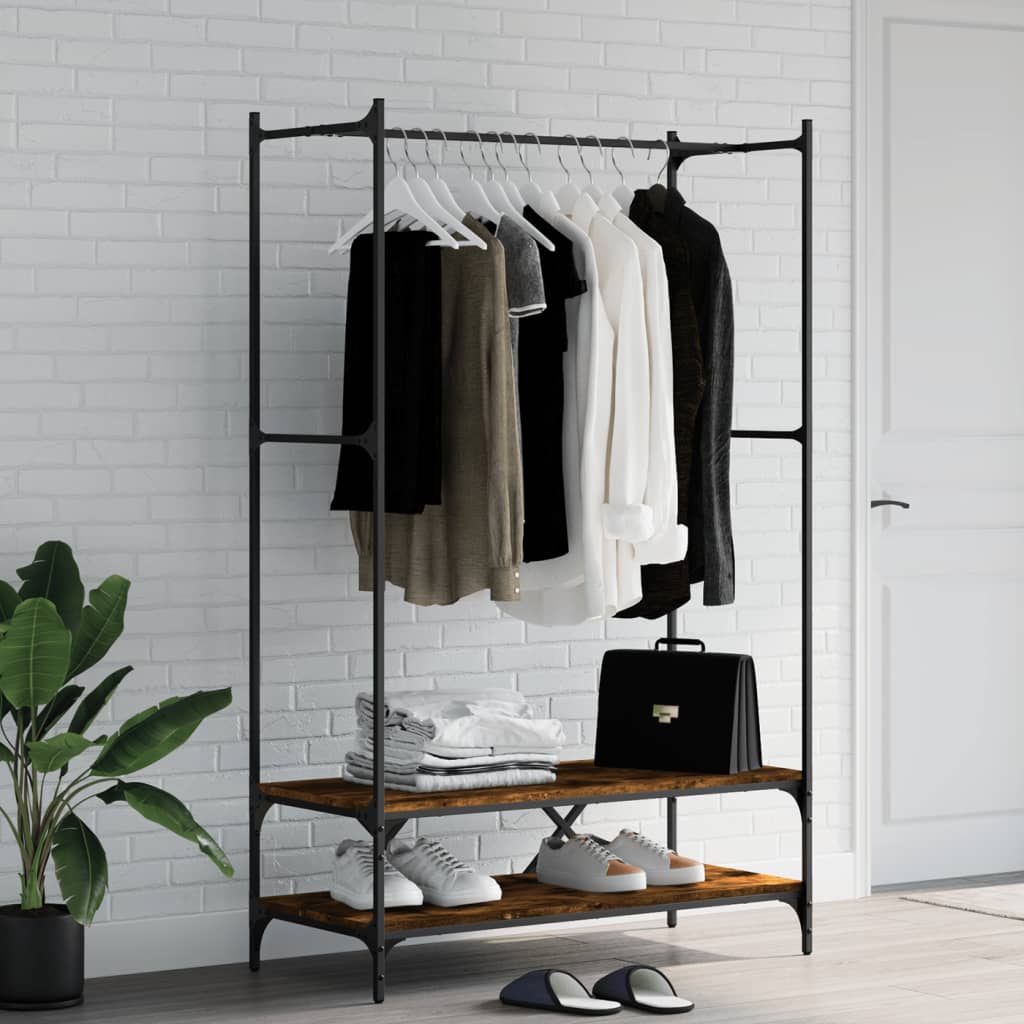 Clothes Rack with Shelves Smoked Oak Engineered Wood - Sid & Sam