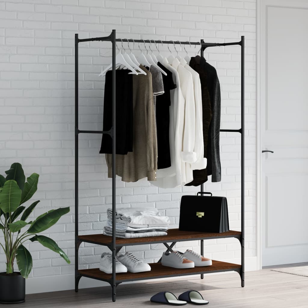 Clothes Rack with Shelves Brown Oak Engineered Wood - Discount Dealers