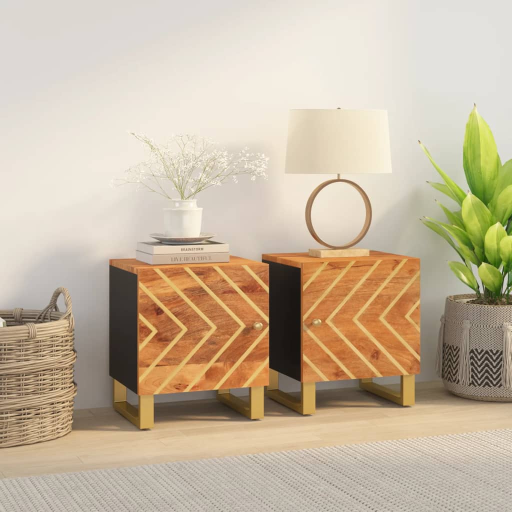 Bedside Table - ElEANOR 2 Piece Nightstand Brown and Black 40cm - Millennium Furniture