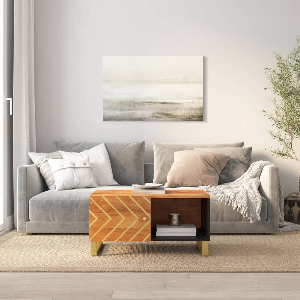 Coffee Table Brown and Black 80x50x40 cm Solid Wood Mango - Merlin Deals