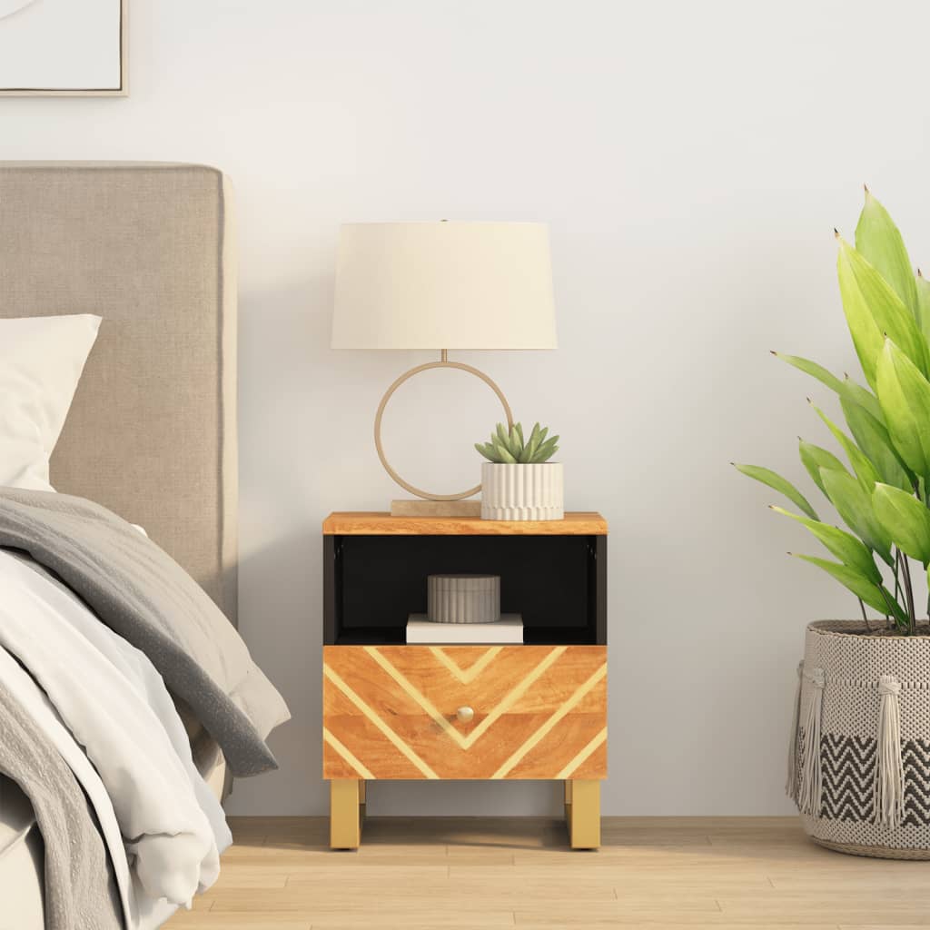 Bedside Cabinet Brown and Black Solid Wood Mango - Direct Imports
