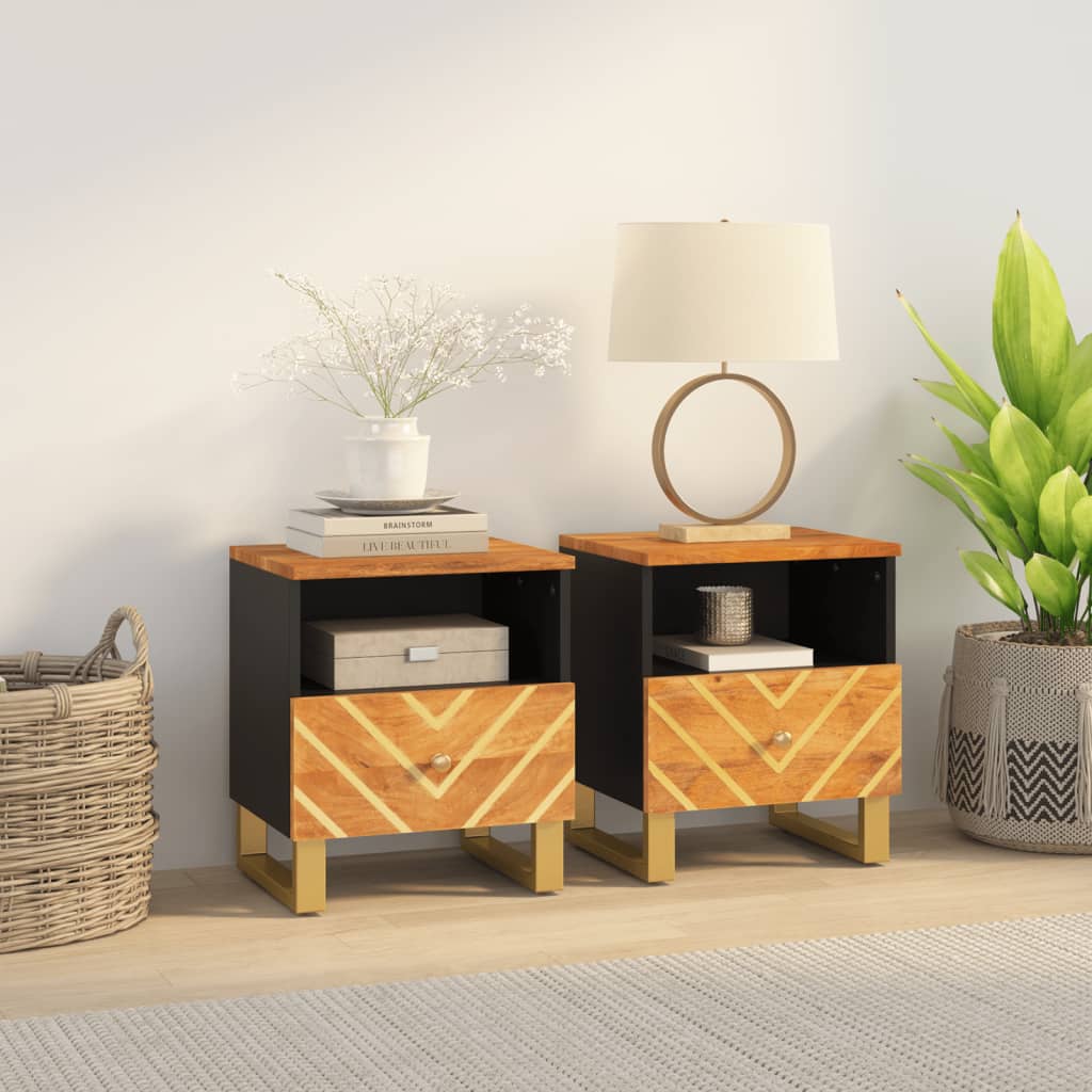 Bedside Cabinets 2 pcs Brown and Black Solid Wood Mango - Brittle & Co