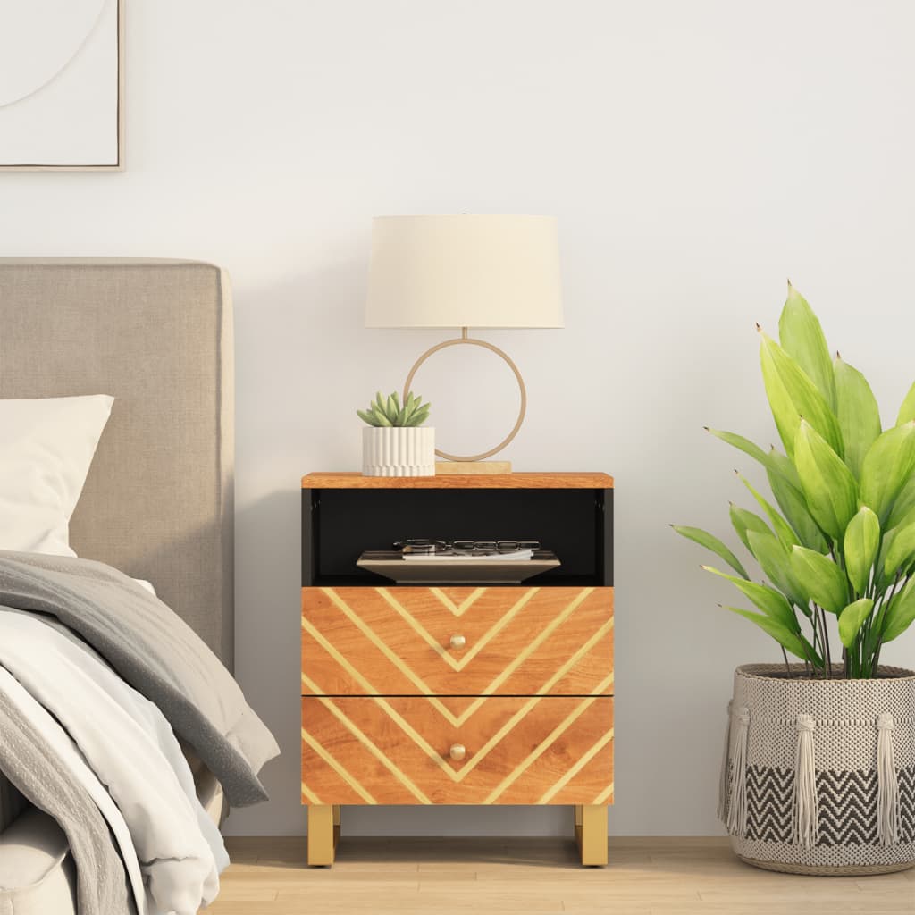 Bedside Table - CARLETON Vic Nightstand Brown and Black 50cm - Merlin Deals