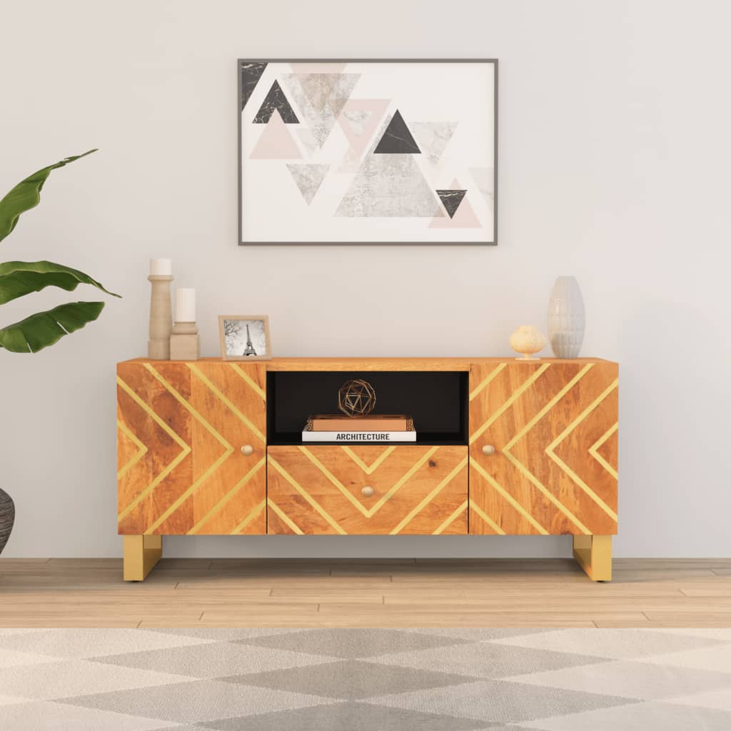 TV Cabinet Brown and Black 105x33.5x46 cm Solid Wood Mango - Style and Chic