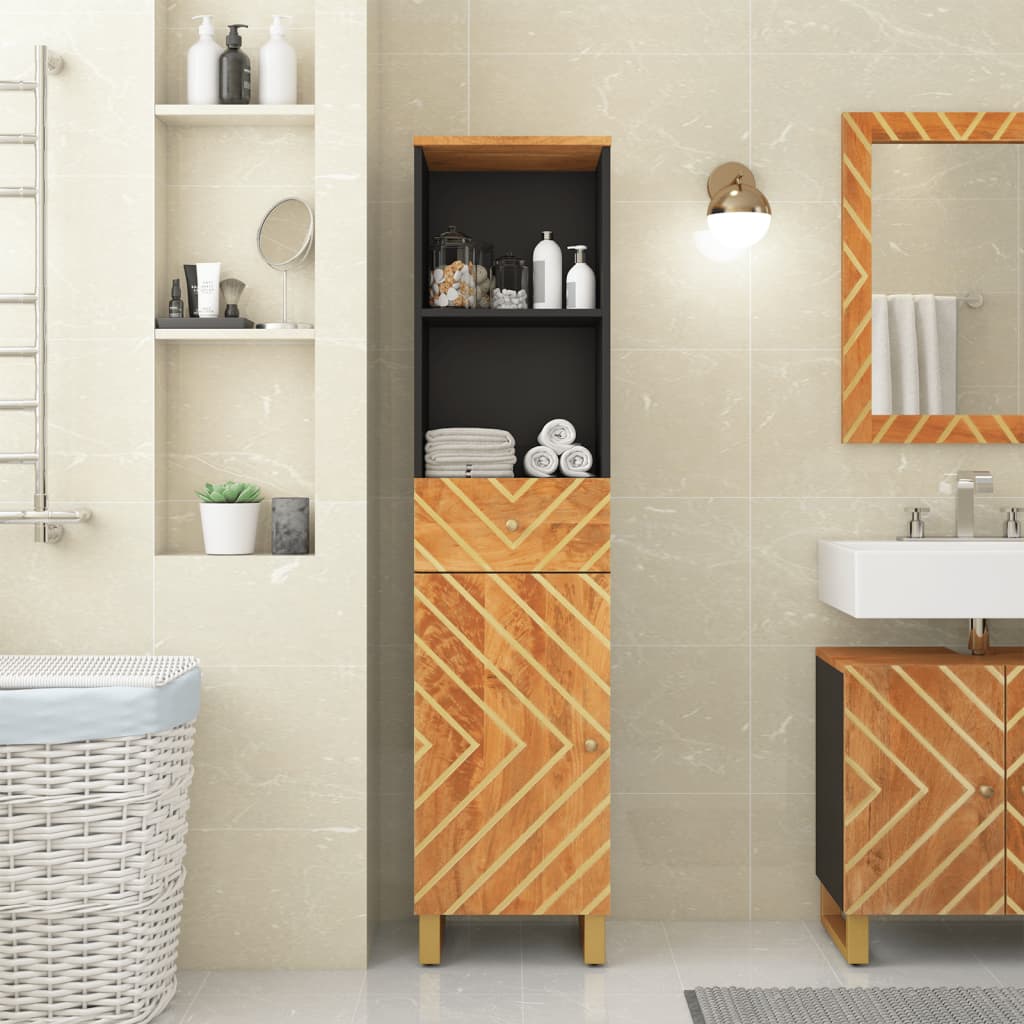 Bathroom Cabinet Brown and Black 38x33.5x160 cm Solid Wood Mango - Casper Homes
