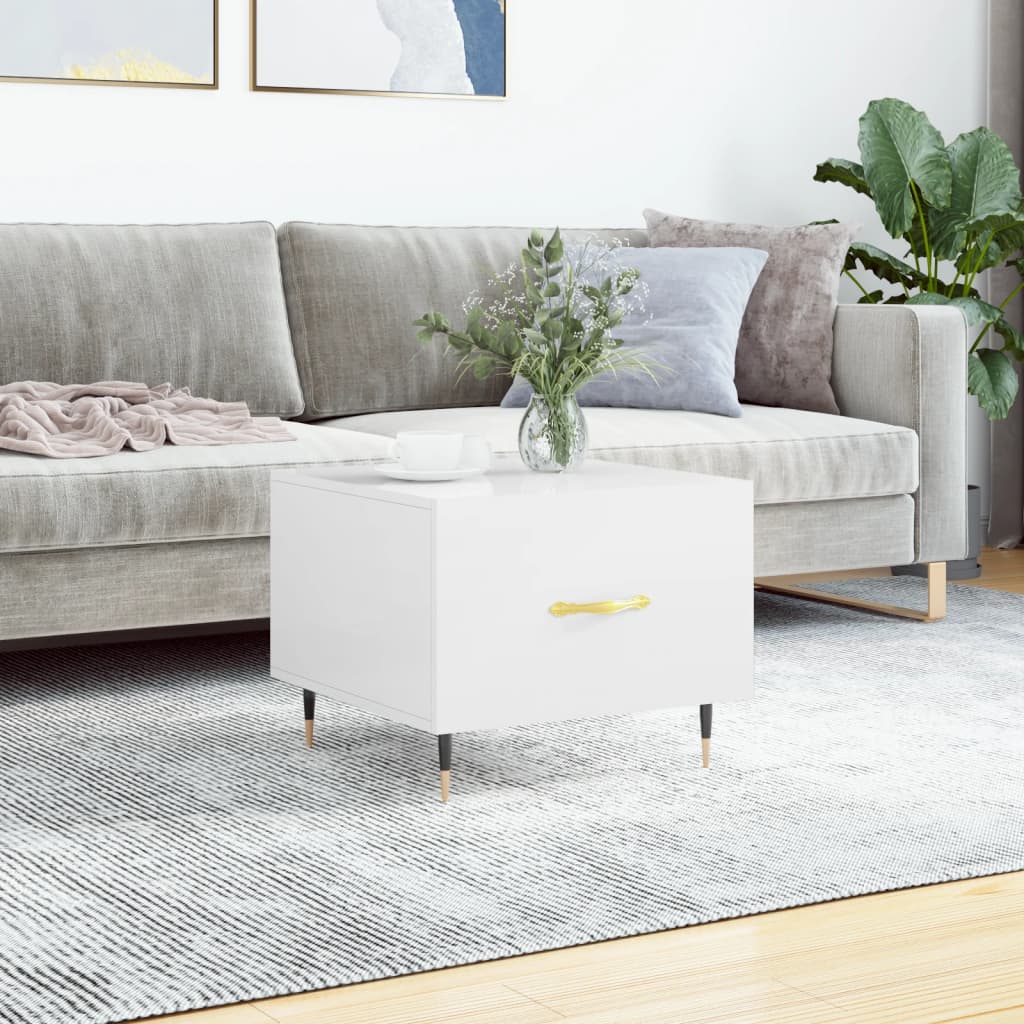 Coffee Table High Gloss White 50x50x40 cm Engineered Wood - R and M Furniture