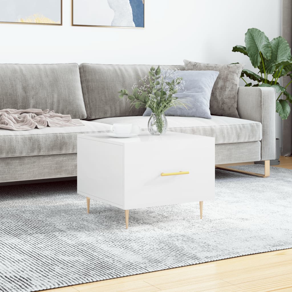 Coffee Table High Gloss White 50x50x40 cm Engineered Wood - Tyrell & Tyrell