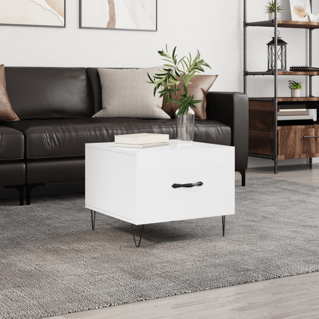 Coffee Table High Gloss White 50x50x40 cm Engineered Wood - R and M Furniture