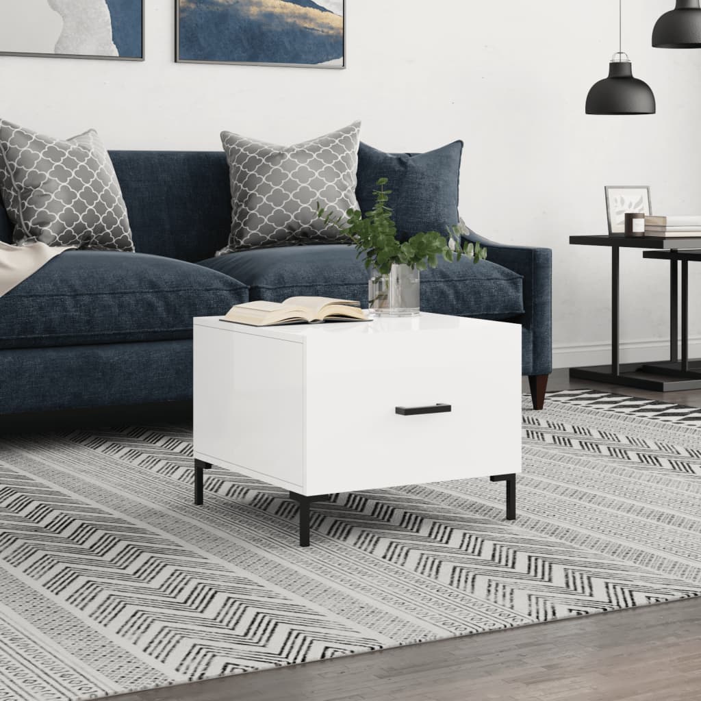 Coffee Table High Gloss White 50x50x40 cm Engineered Wood - Millennium Furniture