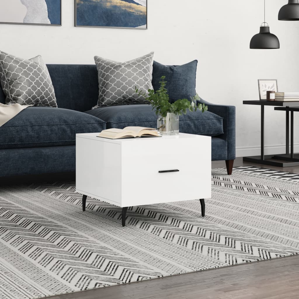 Coffee Table High Gloss White 50x50x40 cm Engineered Wood - Unbeatable Bargains