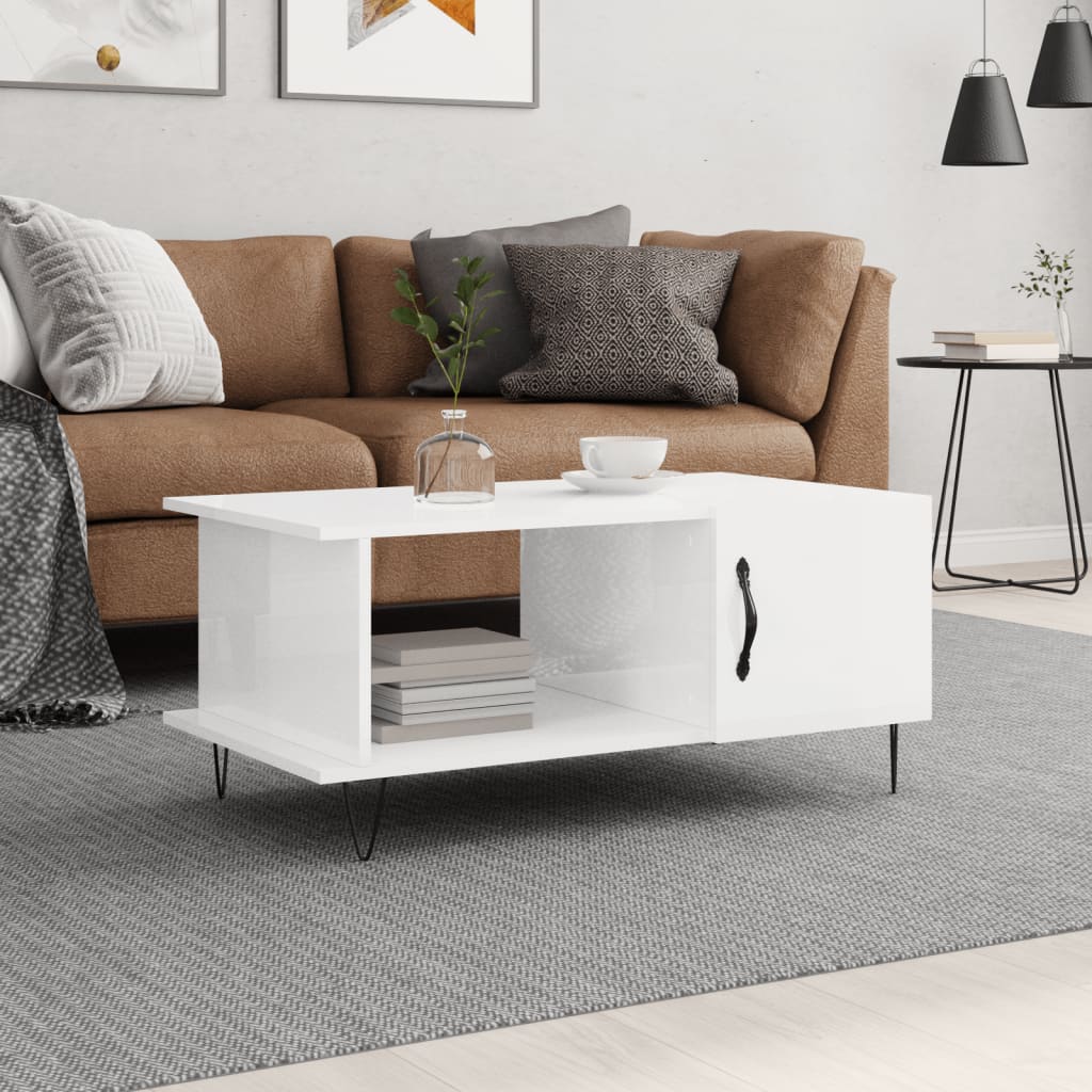 Coffee Table High Gloss White 90x50x40 cm Engineered Wood - Tyrell & Tyrell