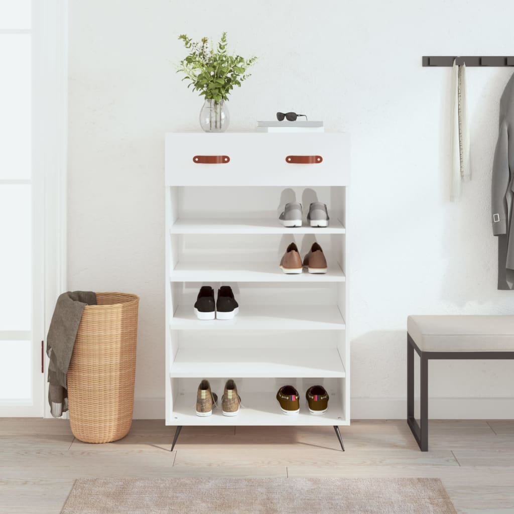 Shoe Cabinet High Gloss White 60x35x105 cm Engineered Wood - Merlin Deals