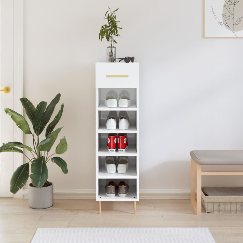 Shoe Cabinet High Gloss White 30x35x105 cm Engineered Wood - Millennium Furniture