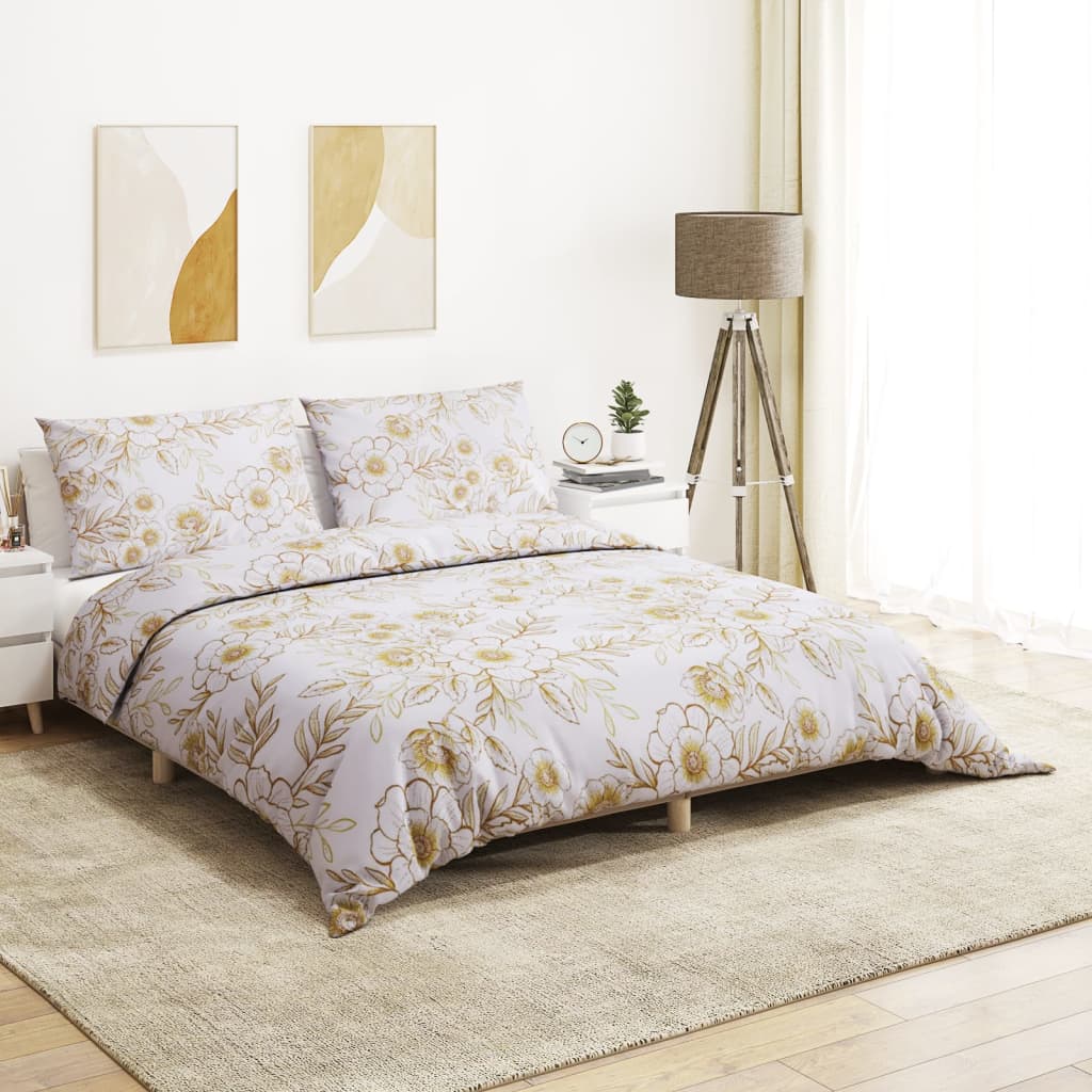 Duvet Cover Set White and Brown 200x200 cm Cotton - All Things Good