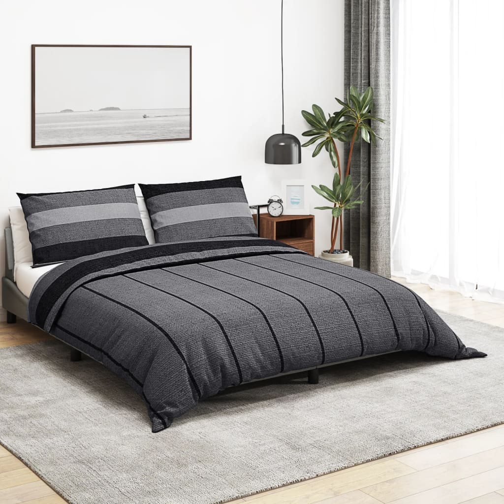Duvet Cover Set Dark Grey 200x200 cm Cotton - The Home Maker