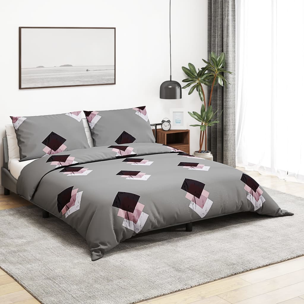 Duvet Cover Set Grey 200x200 cm Cotton - All Things Good