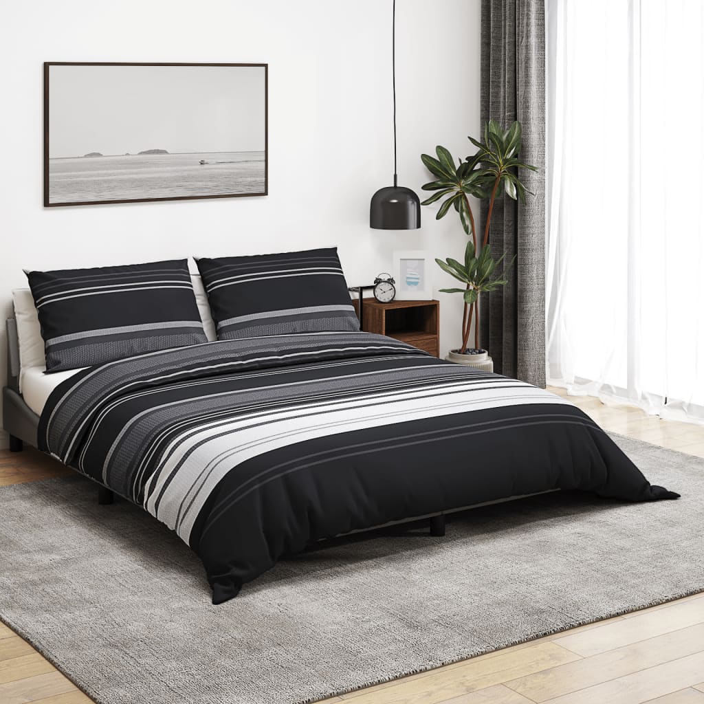 Duvet Cover Set Black and White 260x220 cm Cotton - All Things Good