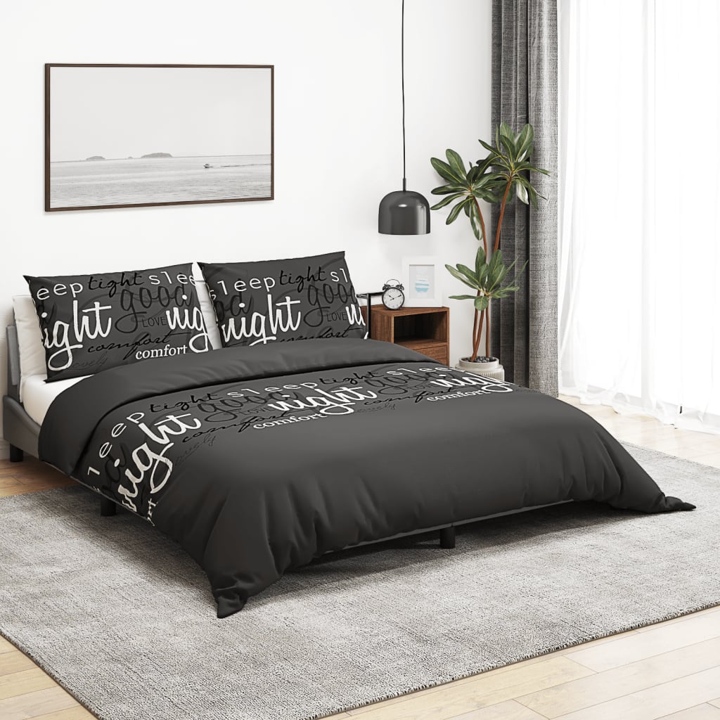 Duvet Cover Set Black 200x200 cm Cotton - The Home Maker